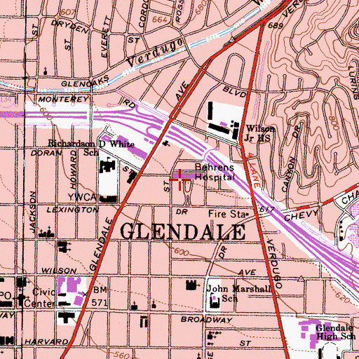 Topographic Map of Behrens Memorial Hospital, CA