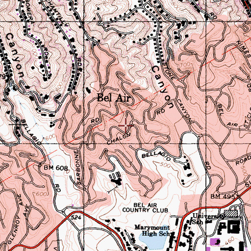 Topographic Map of Bel Air, CA