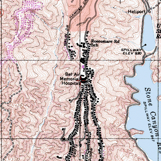 Topographic Map of Bel Air Memorial Hospital, CA