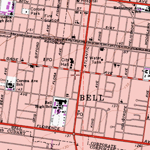 Topographic Map of Bell, CA
