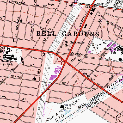 Topographic Map of Bell Gardens, CA