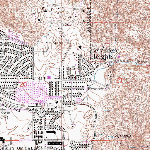 Topographic Map of Belvedere Heights, CA