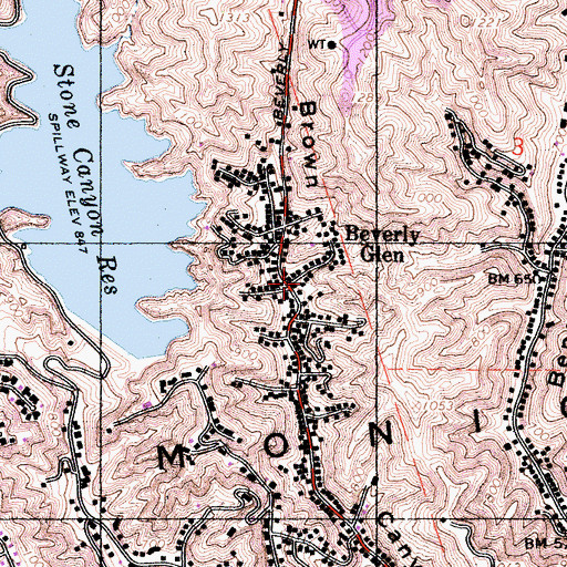 Topographic Map of Beverly Glen, CA