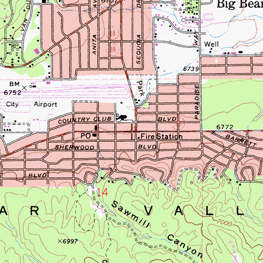 Topographic Map of Big Bear City, CA