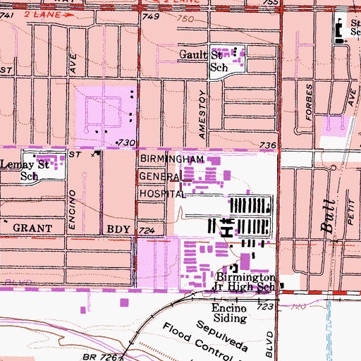 Topographic Map of Birmingham General Hospital (historical), CA