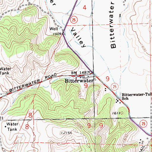 Topographic Map of Bitterwater, CA