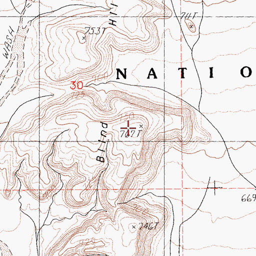 Topographic Map of Blind Hills, CA