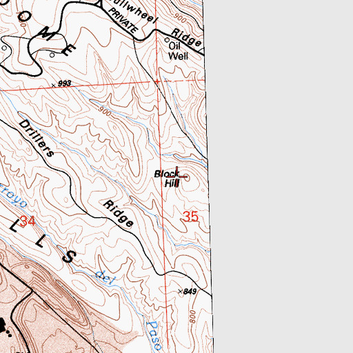 Topographic Map of Block Hill, CA