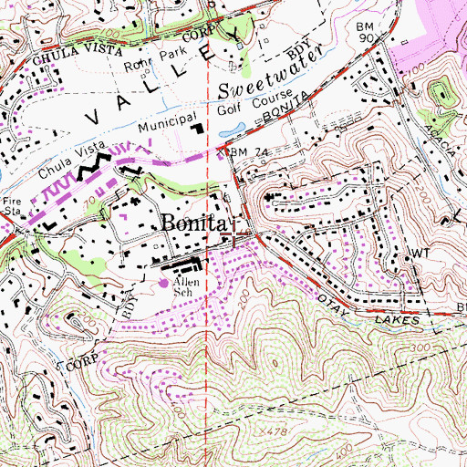 Topographic Map of Bonita, CA