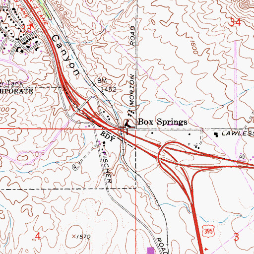 Topographic Map of Box Springs, CA