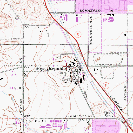 Topographic Map of Boys Republic, CA