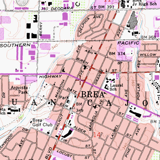 Topographic Map of Brea, CA