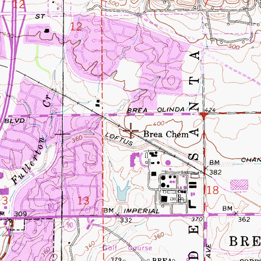 Topographic Map of Brea Chem, CA