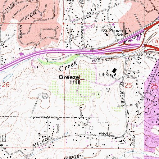 Topographic Map of Breeze Hill, CA