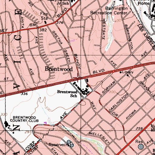 Topographic Map of Brentwood, CA