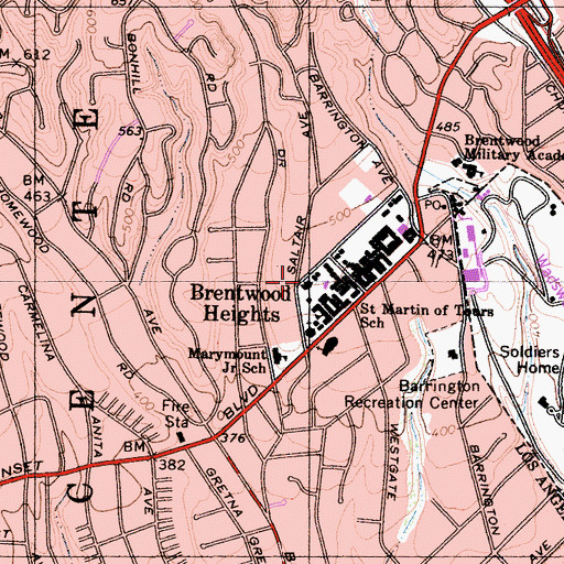 Topographic Map of Brentwood Heights, CA