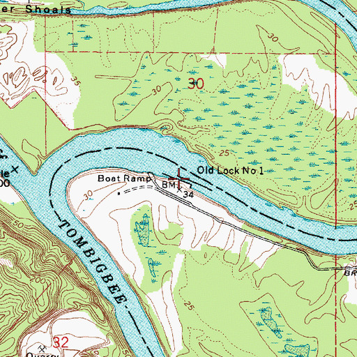Topographic Map of Lock Number One Left Bank Public Use Area, AL