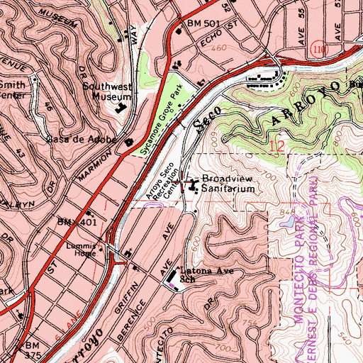 Topographic Map of Broadview Sanitarium, CA