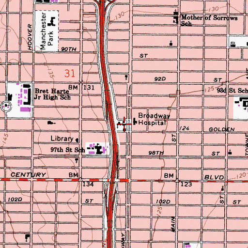 Topographic Map of Broadway Hospital, CA
