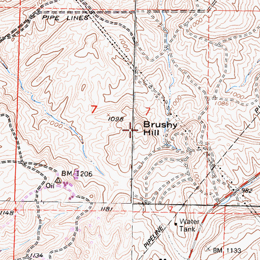 Topographic Map of Brushy Hill, CA