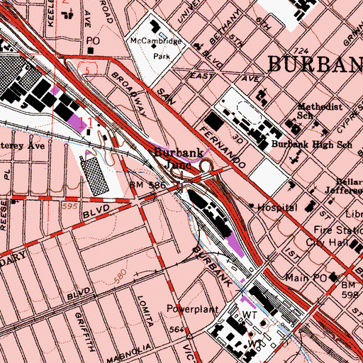 Topographic Map of Burbank Junction, CA