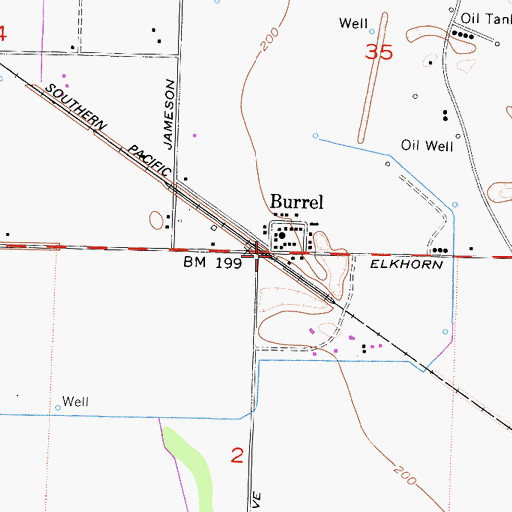 Topographic Map of Burrel, CA