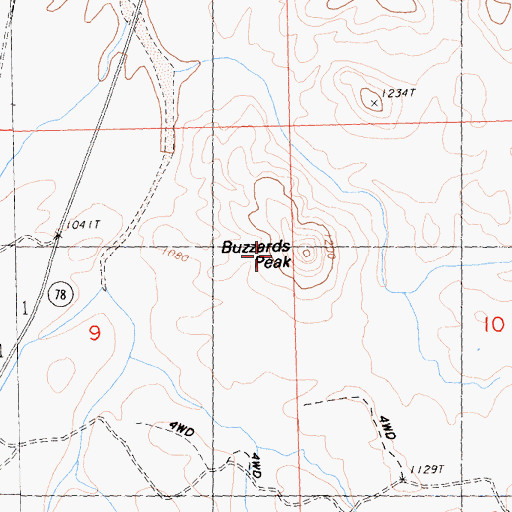 Topographic Map of Buzzards Peak, CA