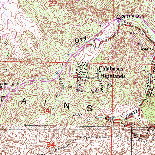 Topographic Map of Calabasas Highlands, CA