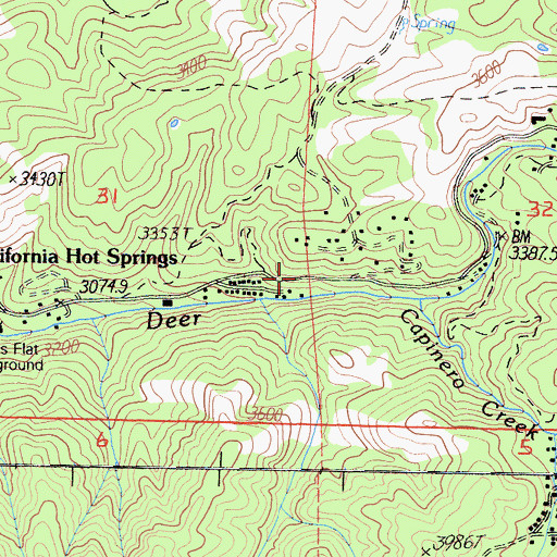 Topographic Map of California Hot Springs, CA