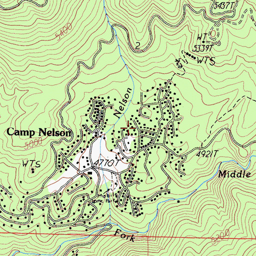 Topographic Map of Camp Nelson, CA