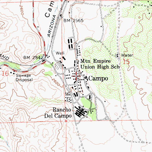 Topographic Map of Campo, CA