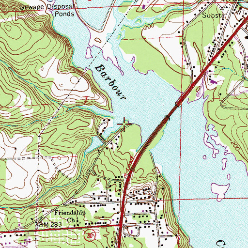Topographic Map of Barbour Creek Landing Recreational Facility, AL