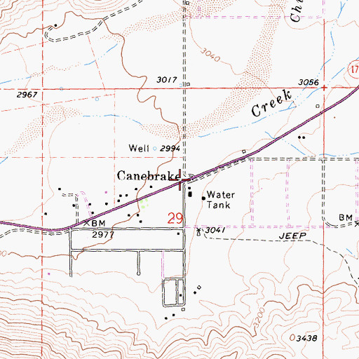 Topographic Map of Canebrake, CA