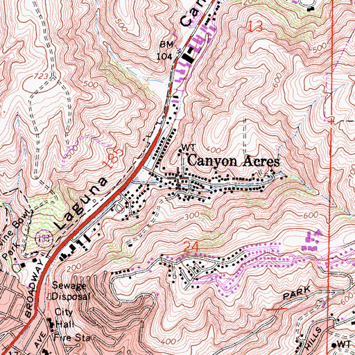 Topographic Map of Canyon Acres, CA