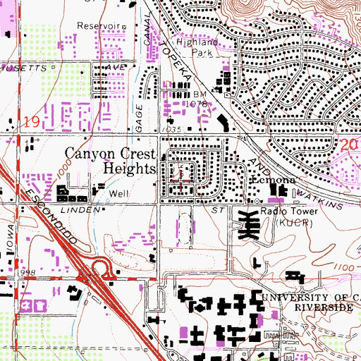 Topographic Map of Canyon Crest Heights, CA