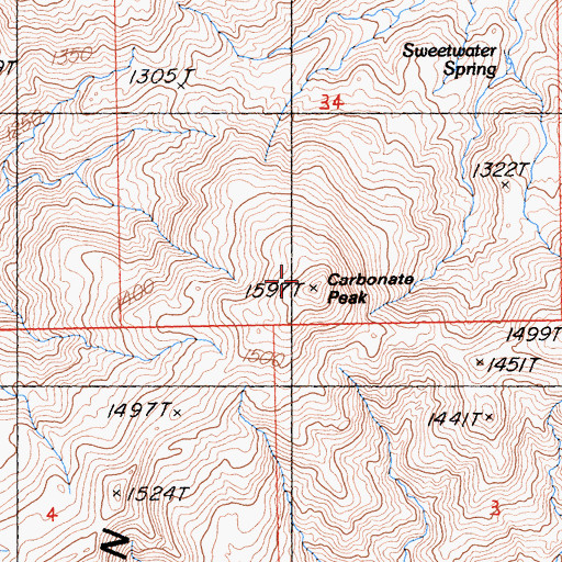 Topographic Map of Carbonate Peak, CA