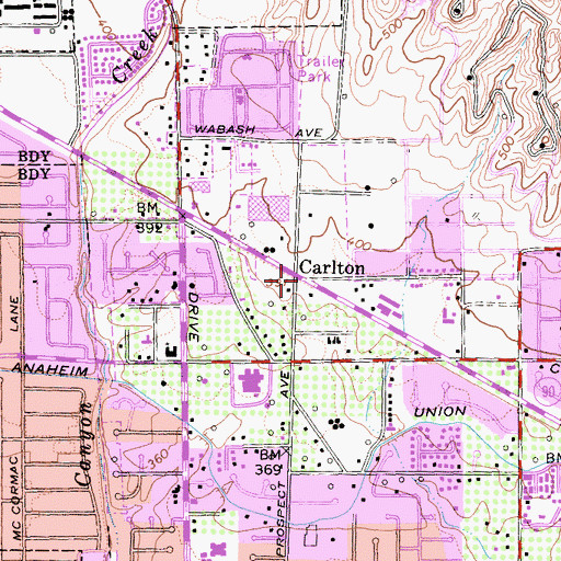 Topographic Map of Carlton, CA