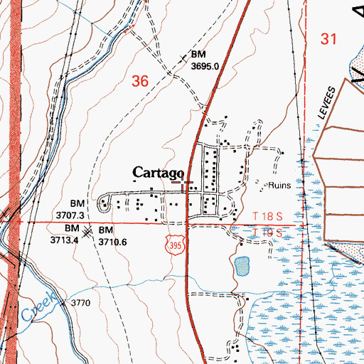 Topographic Map of Cartago, CA