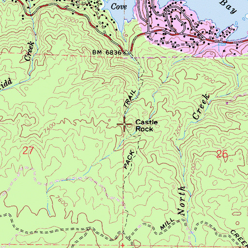 Topographic Map of Castle Rock, CA