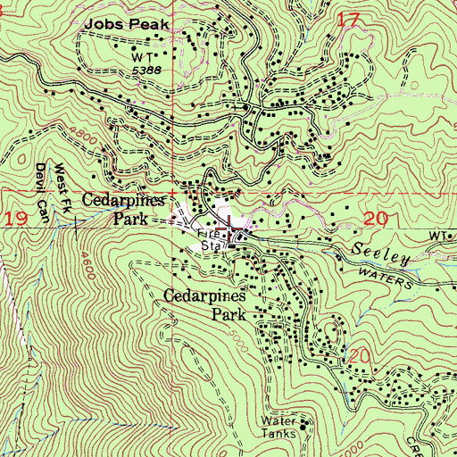 Topographic Map of Cedarpines Park, CA
