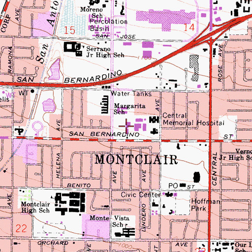 Topographic Map of Montclair Hospital Medical Center, CA