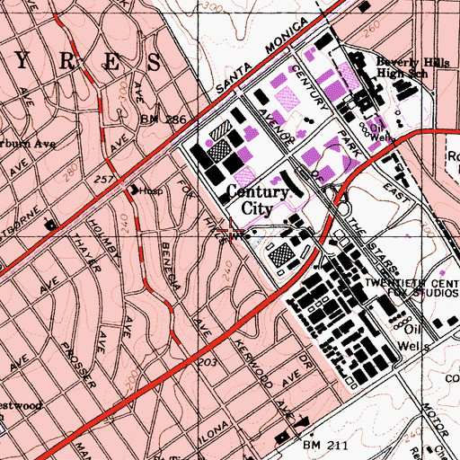 Topographic Map of Century City, CA