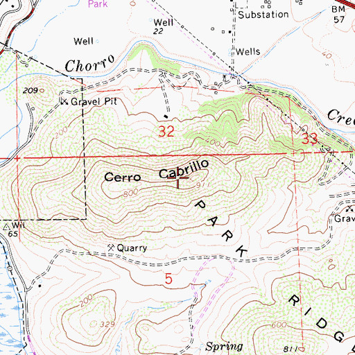 Topographic Map of Cerro Cabrillo, CA