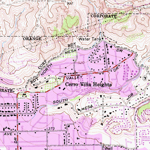 Topographic Map of Cerro Villa Heights, CA