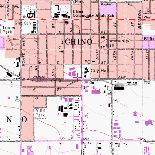 Topographic Map of Chino, CA