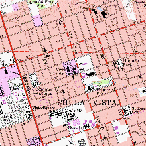 Topographic Map of Chula Vista, CA