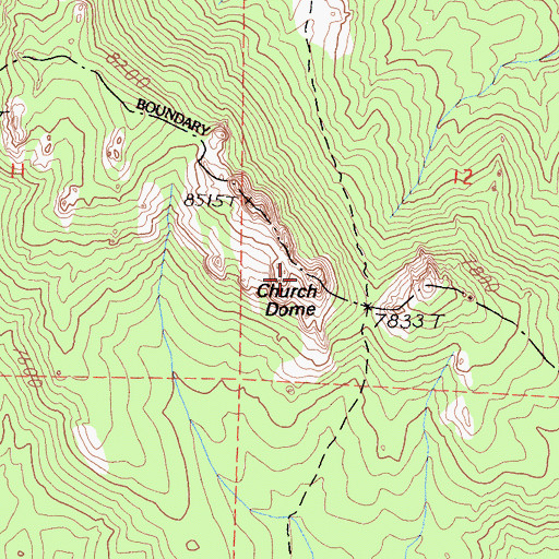 Topographic Map of Church Dome, CA