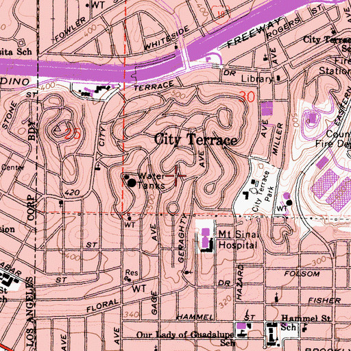 Topographic Map of City Terrace, CA