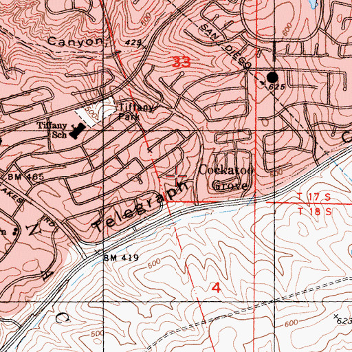 Topographic Map of Cockatoo Grove, CA