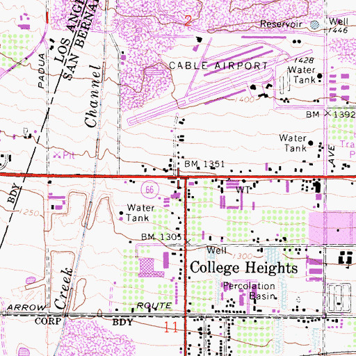 Topographic Map of College Heights, CA